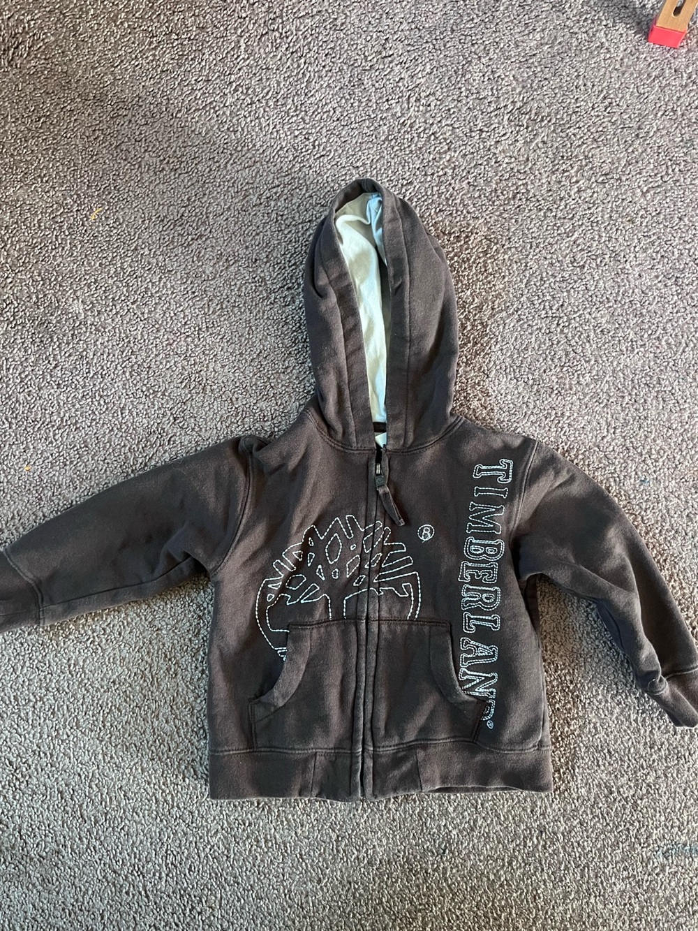 Timberland Kids Dark Brown Hooded Zip Sweatshirt with Logo